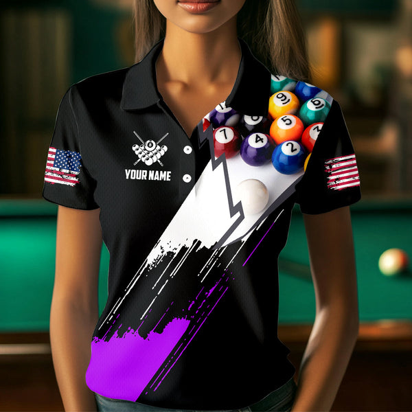 Personalized Black Purple 3D Pool Balls Billiard Shirts For Women Custom Team 8 Ball Billiard Jerseys TDM3576