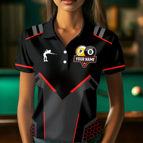 Personalized Billiard 8 Ball & 9 Ball Pool Polo, 1/4 Zip For Women Custom Team Billiard Jerseys |Red TDM3547