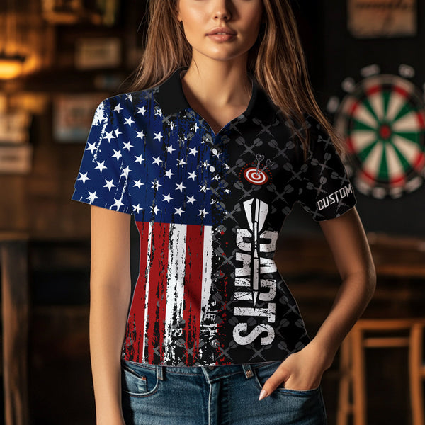 Grunge American Flag Custom Darts Shirt For Women, Darts Jersey Pocket Option TDM3798