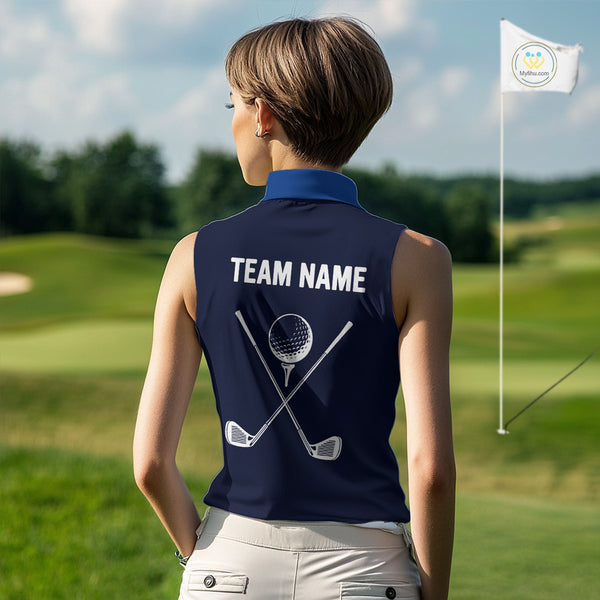 Blue Pattern Women sleeveless polo shirt custom Team name golf outfit for ladies, unique golf gifts NQS9874