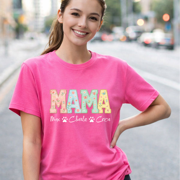 Dog Mama Patchwork vintage Custom Dog Names T-shirt, Personalized Mothers day gift Dog Mom FSD4813