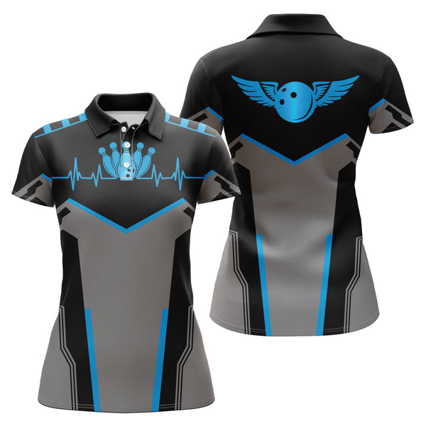 Bowling Polo-Hemd,  bowlingkugel und kegel Herzschlag, Team-Bowling-Hemden | Blau NQS4434