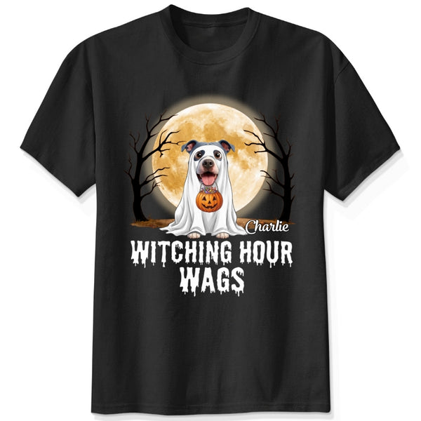 Custom Dogs Halloween Ghost T-Shirt, Witching Hour Wags Personalized Pet Shirt, Spooky Season Gift For Dog Lovers FSDM52