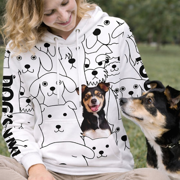 Custom Dog Photo Hoodie with Line Art Background – Funny Dog Lover Gift FSD4780