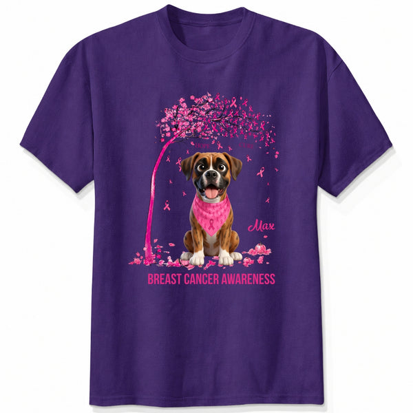 Custom Multiple Dogs Breast Cancer Awareness T-Shirt, Pink Ribbon Tree Personalized Shirt FSDM60
