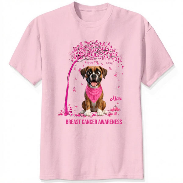 Custom Multiple Dogs Breast Cancer Awareness T-Shirt, Pink Ribbon Tree Personalized Shirt FSDM60