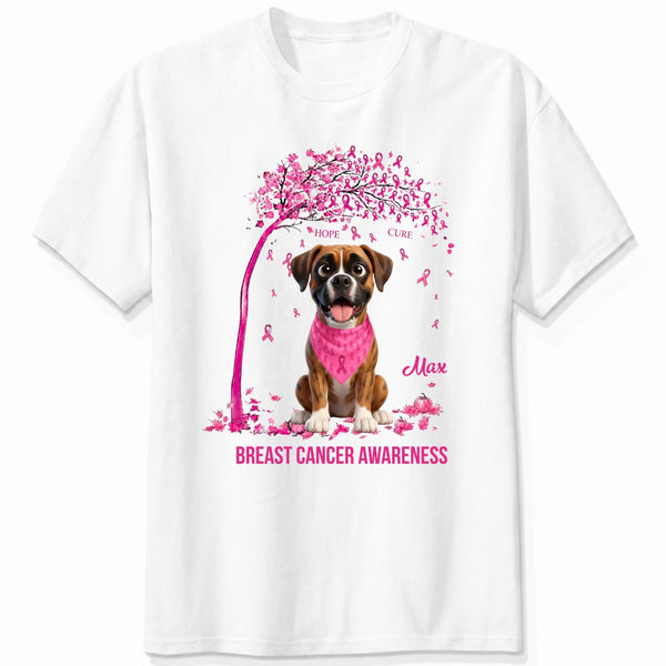 Custom Multiple Dogs Breast Cancer Awareness T-Shirt, Pink Ribbon Tree Personalized Shirt FSDM60