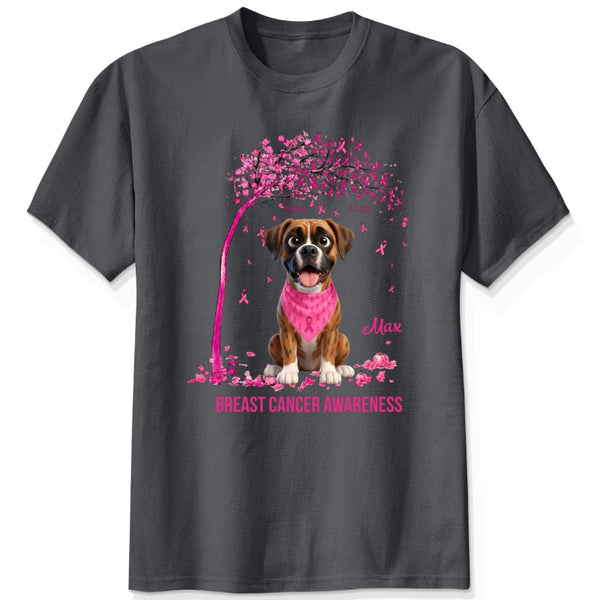 Custom Multiple Dogs Breast Cancer Awareness T-Shirt, Pink Ribbon Tree Personalized Shirt FSDM60