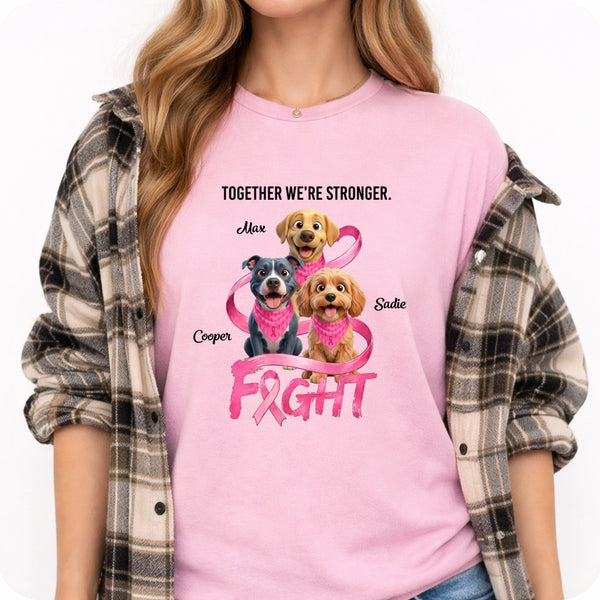 Custom Dogs Breast Cancer Awareness Together We're Stronger Personalized T-Shirt FSDM58