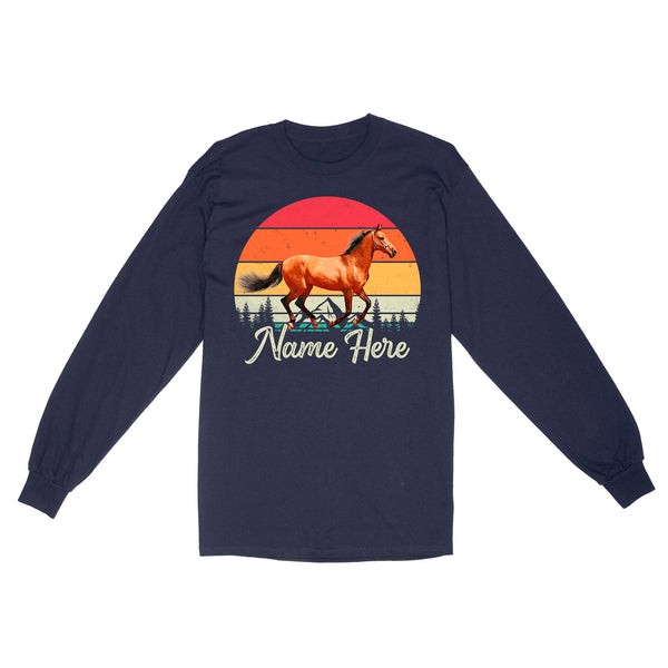 Custom Photo and name Horse retro Shirt, Horse Riding Shirt, Gift for Horse Lover D03 NQS3244 Long Sleeve