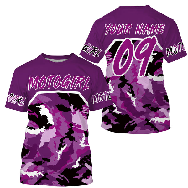 Motogirl purple camo custom motocross jersey UPF30+ girls women dirt bike Powersports long sleeves NMS1038