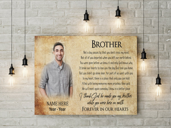Loss Of Brother Canvas| Personalized Memorial Canvas| Brother Memorial Canvas, Memorial Gift, Brother Remembrance| Sympathy, Bereavement Gift, Brother in Memory| T1104