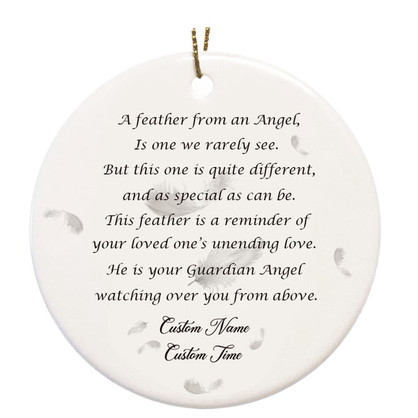 Christmas Memorial Ornament - A Feather from A Guardian Angel Custom Name Ornament Memorial Gift Sympathy Gift Remembrance Ornament For Deceased Father, Mother, Son, Brother, Loved One - JOR27