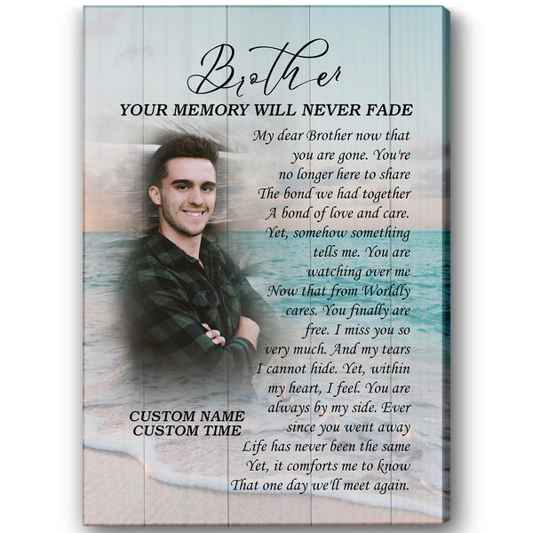 Brother Remembrance Personalized Canvas| Your Memory Never Fade| Brother Memorial Gifts, Sympathy Gifts for Loss of Brother, In Memory Bereavement Keepsake, Condolence Gifts| N2371