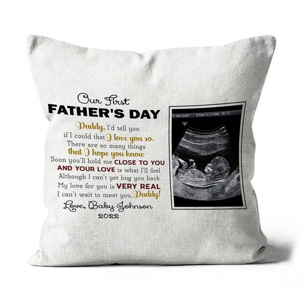 Our First Fathers Day Personalized Pillow (Insert Included) Sonogram Gift for Dad to Be New Dad 1-side Print| NPL107