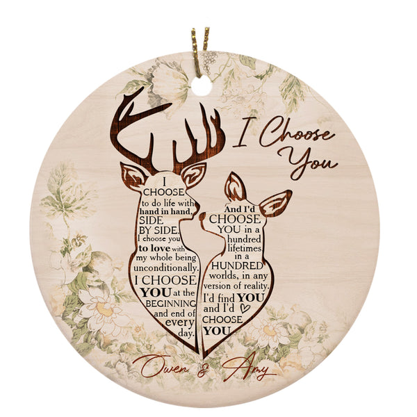 Deer Couple Ornament - I Choose You| Personalized Ornament for New Married Couple, Xmas Tree Decor for Husband and Wife| NOM84