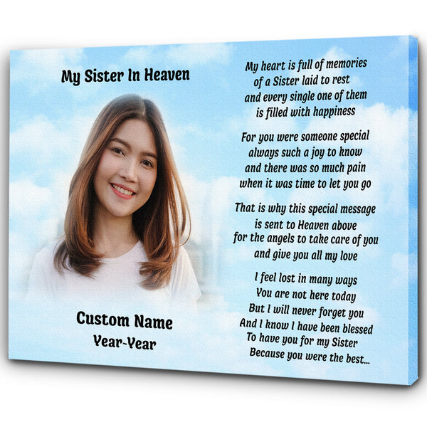Sister Remembrance - Personalized Memorial Canvas| Sister in Heaven Memorial Canvas, Memorial Gift for Loss of Sister, Sympathy Bereavement, In Memory of Sister| N2340