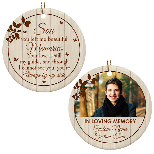 Son Memorial Ornament - Personalized 2 Sided Circle Ornament Christmas Remembrance Ornament Gift for Loss of Son In Loving Memory of Angel Son Loss Son Sympathy Son Remembrance - JOR85