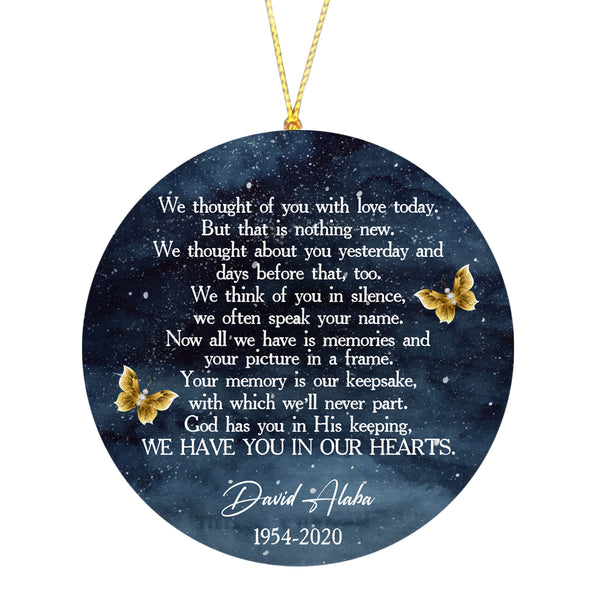 Memorial Circle Ornament Forever In Our Heart Butterfly Ornament - Custom Christmas Memorial Sympathy Gift for Loss of Loved One Father Mother Christmas Remembrance Ornament - JOR32