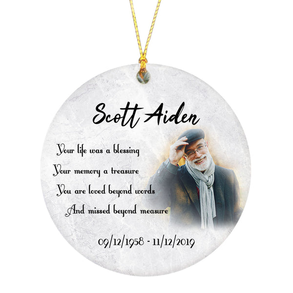 Remembrance Circle Ornament with Picture - Personalized Memorial Ornament Sympathy Gift Remembrance Gift for Deceased Father Mother The Loved One in Heaven In Memory Ornament - JOR59