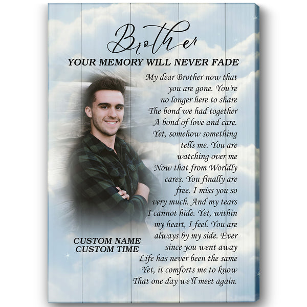 Brother Remembrance Personalized Canvas| Your Memory Never Fade| Brother Memorial Gifts, Sympathy Gifts for Loss of Brother, In Memory Bereavement Keepsake, Condolence Gifts| N2370