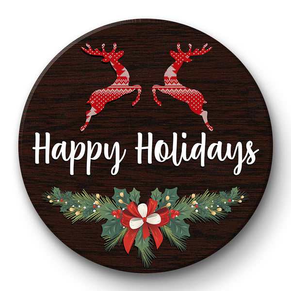 Christmas Wooden Door Hanger| Happy Holiday Reindeer Door Hanger| Xmas Sign Christmas Decoration for Front Door, Wall, Home| Christmas Sign Welcome Door Hanger| JDH16