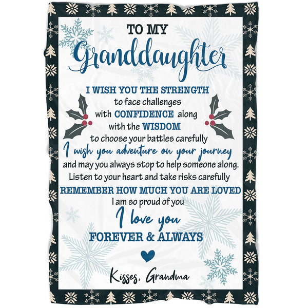 Personalized Blanket To My Granddaughter| Kisses from Grandma Fleece Blanket| Custom Name Blanket Sentimental Gift for Granddaughter on Birthday, Christmas, Graduation| JB199