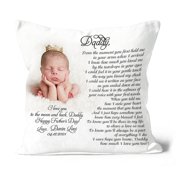 New Dad Personalized Pillow (Insert Included) Happy First Father's Day Gift Custom Photo 1-side Print| NPL156