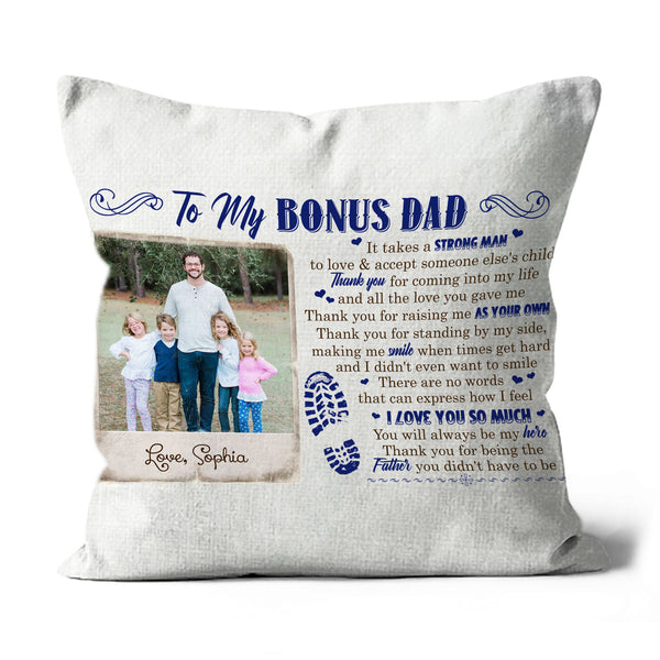Bonus Dad Personalized Pillow (Insert Included) Father's Day Gift Custom Pillow Stepdad 1-side Print| NPL130