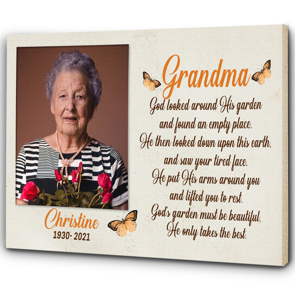 Grandma Remembrance - Personalized Memorial Canvas| Angel Grandma in Heaven, Memorial Gift for Loss of Grandmother, In Memory Sympathy Canvas, Bereavement Gift| N2338