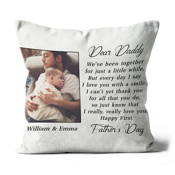 Happy First Fathers Day Personalized Pillow (Insert Included) Custom Gift for New Dad 1-side Print| NPL127