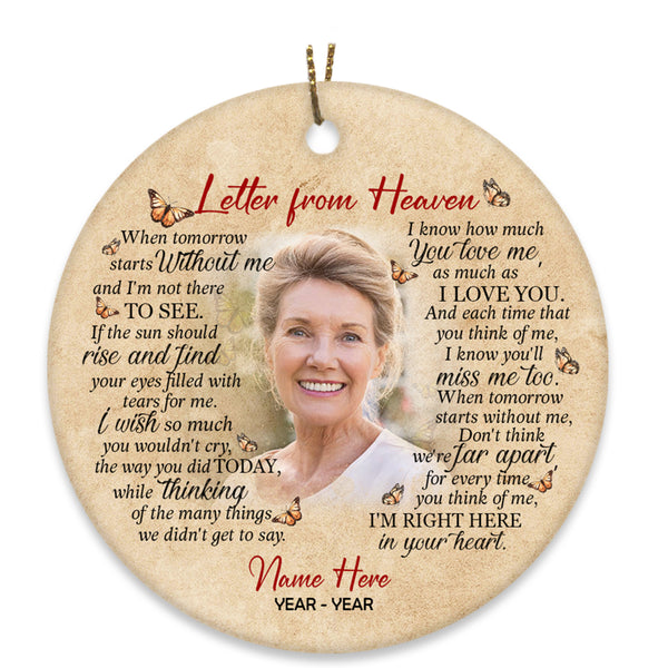 Personalized Memorial Ornament - Letter from Heaven, Christmas Remembrance Decor, Memorial Gift for Loss of A Loved One| NOM181