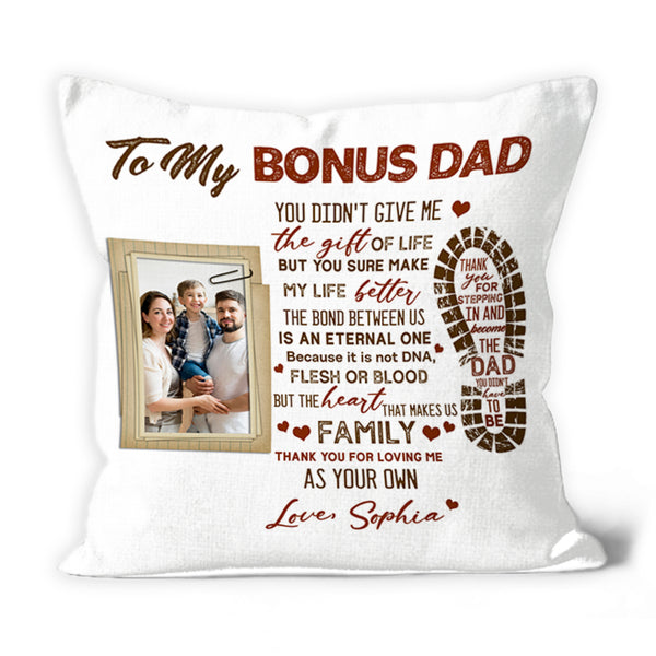Bonus Dad Personalized Pillow (Insert Included) Fathers Day Gift Custom Pillow for Stepdad 1-side Print NPL129