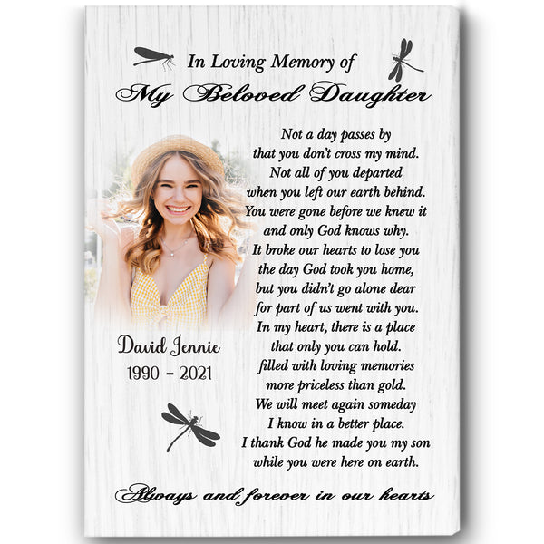 Daughter Memorial Canvas| In Memory of Daughter Memorial Wall Art Personalized Memorial Gift for Loss of Daughter Sympathy Gift for Parents Daughter In Heaven Daughter Remembrance| JC767
