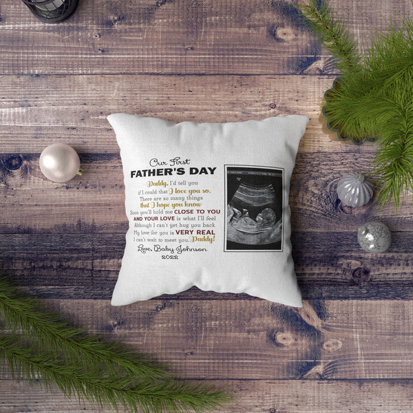 Our First Fathers Day Personalized Pillow (Insert Included) Sonogram Gift for Dad to Be New Dad 1-side Print| NPL107