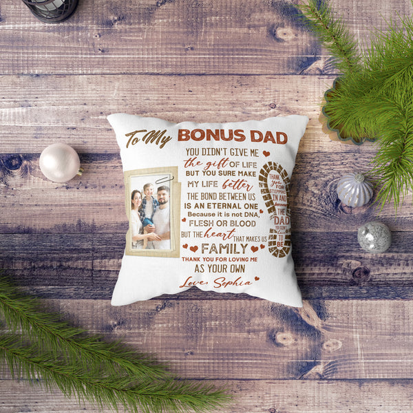 Bonus Dad Personalized Pillow (Insert Included) Fathers Day Gift Custom Pillow for Stepdad 1-side Print NPL129