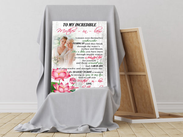 Customized To My Mother-In-Law Canvas| Mother-in-Law Lotus Wall Art, Perfect gift for Mother’s Day, Lotus Canvas for Mom in Law on Happy Mother’s Day, Mother-in-Law Gift| AP583