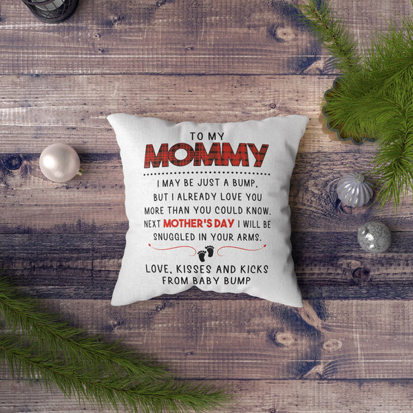 Cute Pregnant Mom Pillow - Love Kisses and Kicks for Baby Bump, First Mother's Day Gift, New Mom to Be| NPL07