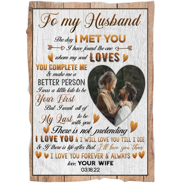 Custom Blanket To My Husband| The Day I  Met You| Anniversary Fleece Blanket for  Him| Loves Blanket Christmas Decoration|  I Love You More| Gifts for Him on  Valentine’s Day BP61 Myfihu
