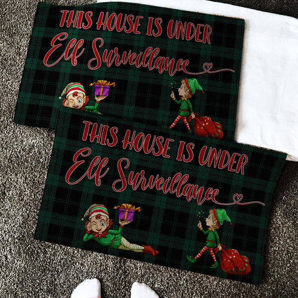 Funny Christmas Doormat - This House Is Under Elf Surveillance Doormat| Elf Doormat Christmas Welcome Mat Christmas Sign Christmas Decoration Winter Sign Holiday Doormat| JD32