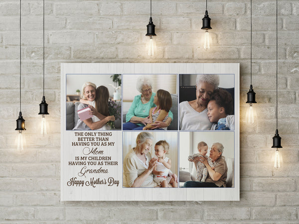 Happy Mother's Day Grandma Canvas - Personalized Photo Collage Gift for Grandmother, Nana & Grandkids Photo Wall Art| N2518