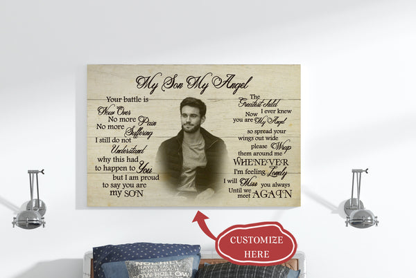 My Son My Angel - Memorial Canvas | Personalized Canvas | Memorial Gift for Loss of Son, Son Remembrance Gift | Deepest Sympathy Gift| Bereavement Condolence Gift| T1060