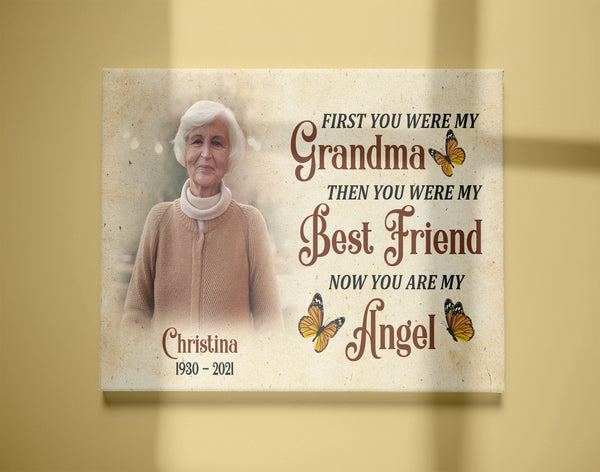 Grandma Remembrance - Personalized Memorial Canvas| In Memory of Grandma, Angel Grandma in Heaven Sympathy Canvas, Memorial Gift for Loss of Grandmother, Bereavement Gift| N2336