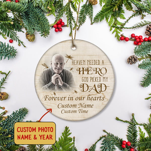 Memorial Circle Ornament - Forever In Our Heart Ornament Custom Dad Photo Father Memorial Gift Sympathy Gift for Loss Father In Loving Memory of Dad Father Remembrance Canvas - JOR38