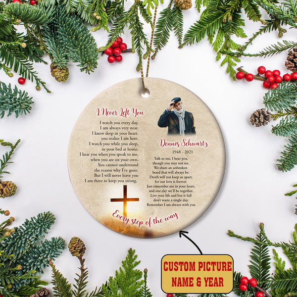Personalized Memorial Ornament - I Never Left You, Christmas Remembrance Decor, Christian Cross Memorial Gift for Loss of A Loved One| NOM190