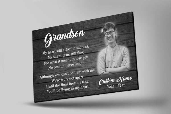 Grandson Remembrance Personalized Canvas - Living in My Heart| Grandson Memorial Gift, Sympathy Gift for Loss of Grandson, Bereavement Keepsake, Condolence Gift| N2350