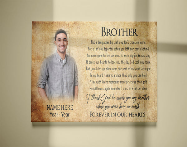 Loss Of Brother Canvas| Personalized Memorial Canvas| Brother Memorial Canvas, Memorial Gift, Brother Remembrance| Sympathy, Bereavement Gift, Brother in Memory| T1104