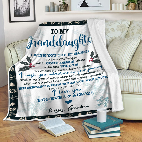 Personalized Blanket To My Granddaughter| Kisses from Grandma Fleece Blanket| Custom Name Blanket Sentimental Gift for Granddaughter on Birthday, Christmas, Graduation| JB199