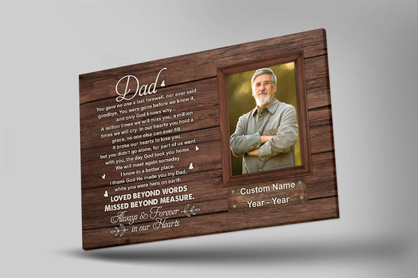 Dad Memorial Personalized Canvas, Remembering Dad in Heaven Fathers Day Sympathy Gift for Loss of Father N2610