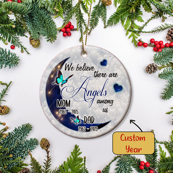 Personalized Memorial Ornament - Angels Among Us, Christmas in Heaven, Remembrance Home Decor, Memorial Gift for Remembering Mom and Dad| NOM67